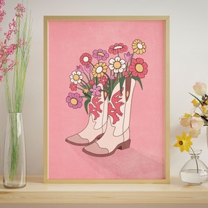 Trendy aesthetic Cowgirl print is modern printable wall decor for the dorm room, bedroom, teen room etc.