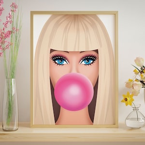 Cute Aesthetic Room Decor Digital Print Art, Pink Decor Aesthetic Preppy Wall Art, Bright Wall Art Printable Doll Decor Posters And Prints
