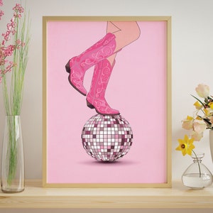 Cowgirl Boots Disco Party Western Wall Art, Cowboy Boots Retro Art Print, Disco Cowgirl Trendy Poster, Pink Disco Print, Cowgirl Art Print