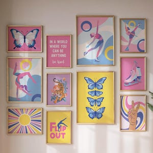 Set di 11 stampe digitali colorate, decorazioni per pattinaggio sul ghiaccio, decorazioni sportive per bambini con tema ginnastica, decorazioni murali con farfalle, decorazioni murali sportive per camerette femminili