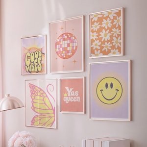 Stampe artistiche da parete rosa pastello, stampe artistiche motivazionali per la camera da letto di una ragazza, stampe per la camera da letto, set di 6 stampe artistiche moderne