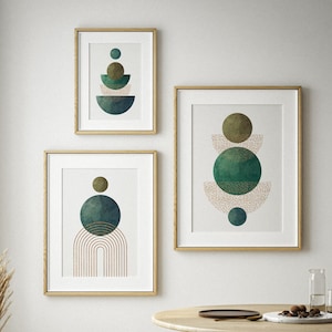 Green Geometric Prints Set: Mid-Century Modern Abstract Wall Art (Digital Download)