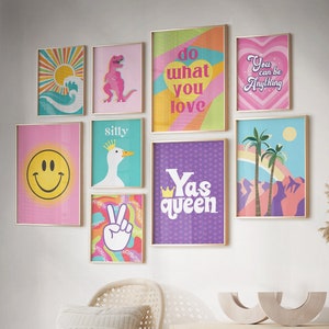 Maximalist Decor Preppy Wall Art Set, Maximalist Wall Art Preppy Room Decor For Teens, Colorful Wall Art Girls Room Decor Trendy Wall Prints