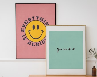 Motivational Poster Colorful Wall Art Prints, Inspirational Quotes Wall Art Print Set, Digital Download Poster, Minimalist Poster Download