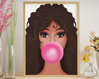 Inspirational Wall Art Funky Decor For Girls Bedroom, African American Art Print With Curly Hair Doll, Black Girl Magic Wall Art Fun Posters