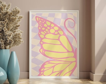 Butterfly Wings Modern Wall Art Print, Butterfly Bathroom Art Print, Retro Poster Room Decor, Downloadable Print, Retro Poster Preppy Decor