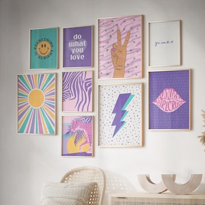 Violet Bedroom Wall Art Purple Wall Decor, Purple Wall Art Poster Print Set, Downloadable Art Purple Prints, Pink And Blue Girly Wall Art