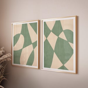 Sage Green Abstract Art Print Set: Scandinavian Decor (Digital Download)