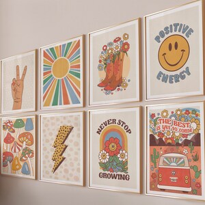 Retro Gallery Wall Set Prints, Wall Art Prints Trendy Set Of 8 Prints, Retro Poster Print, Apartment Wall Decor Aesthetic Posters Download