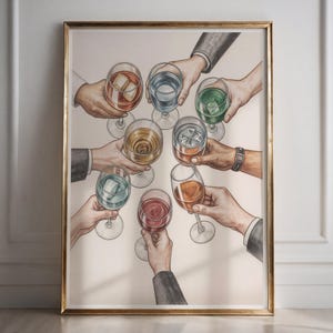 Cheers Print Retro Poster Bar Warenkorb Dekor, Cocktail Wand Kunst Retro Küche Print druckbare Wanddekoration, Kunstdruck Küche mit Bleistift