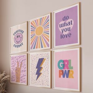 Digital Printables Wall Art Poster Set, Girls Room Decor Wall Art Print , Preppy Room Decor For Girls Digital Downloads, Purple Girl Prints