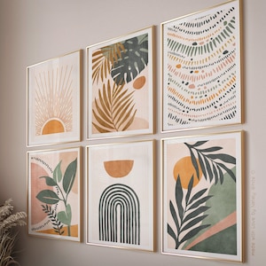 Apartment decor boho gallery wall art set of 6 downloadable prints, Tropical plants printable wall art, Aesthetic decor boho wall art prints