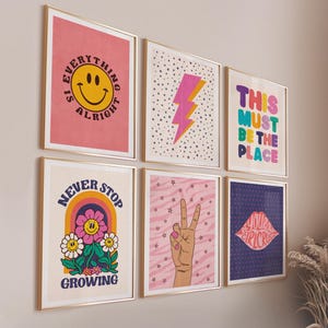 Indie Room Decor Aesthetic, Teen Room Decor Aesthetic Y2k, Dorm Room Decor For Girls, Pink Wall Art Set Of 6 Prints, Teen Girl Room Decor