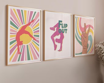 Art mural girly, décoration preppy, cadeaux de gymnastique à imprimer, art moderne du sport, lot de 3 affiches d'art mural gymnastique, lot d'art mural adolescente