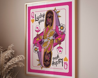 Pink Wall art digital print download - Preppy wall art printables dorm decor - Playing cards Queen of Hearts aesthetic room decor