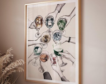 Póster retro de Cheers con estampado de bebidas alcohólicas para carrito de bar, decoración artística para cocina con estampado de cócteles, lámina retro de Cheers para pared, lámina de bebidas para bar en casa