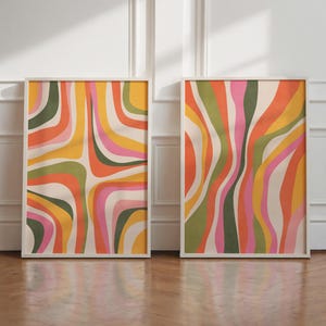 Maximalist prints green orange wall art set of 2 prints, Preppy poom decor wall art, Abstract art decor, Colorful modern wall art print