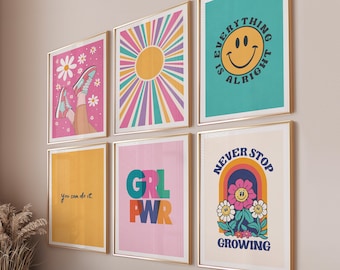 Colorful Art Print Set of 6 Printable Posters, Kids Bedroom Art, Toddler Room Decor Trendy Poster Set, Teen Girl Bedroom Wall Art Colorful