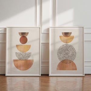 Boho Geometric Prints Set: Neutral Beige Minimalist Wall Art (Digital Download)