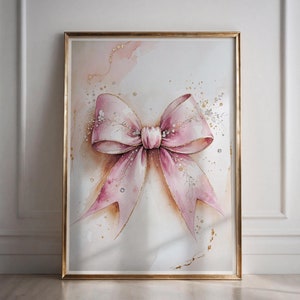 Coquette wall art blush pink bow poster, Bow print pink poster preppy art, Aesthetic wall art girly poster, Dorm wall art bow room decor