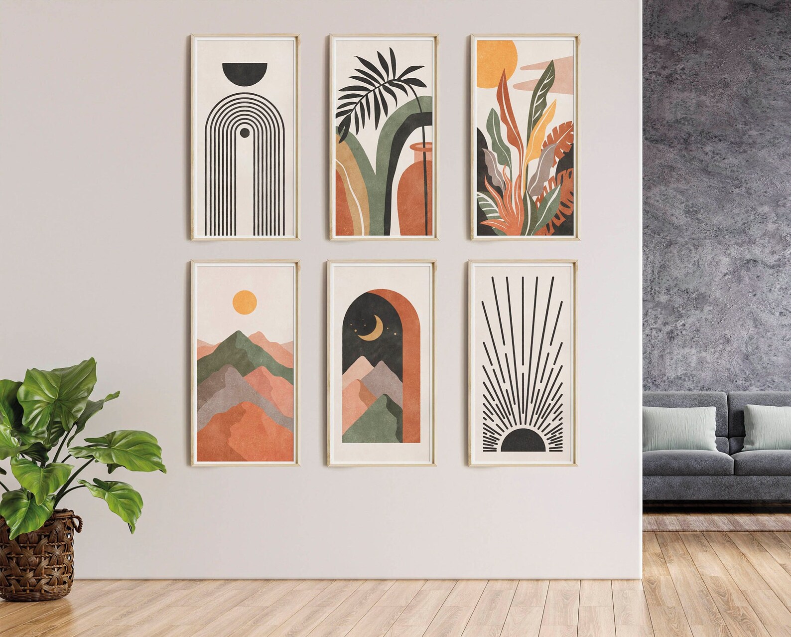 Living Room Art Prints Gallery Wall Set Boho Digital Art Boho - Etsy