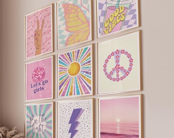 Ensemble d'art mural ado de 9 affiches imprimables, art mural coloré pour décoration de chambre d'ado, citations girl power, art mural tendance, vibrations positives