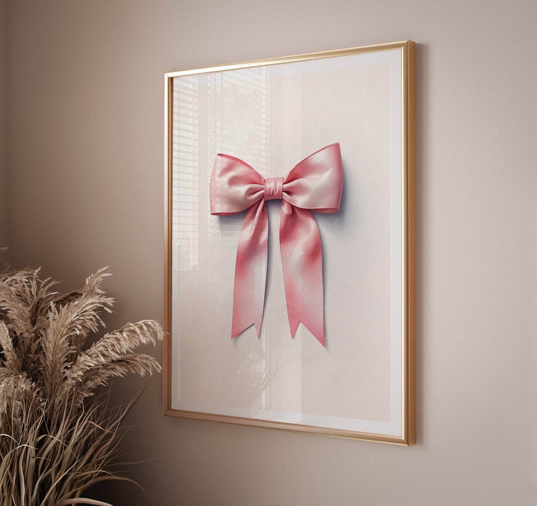 Pink Bow Wall Art Coquette Room Decor, Soft Girl Aesthetic Pink Wall ...