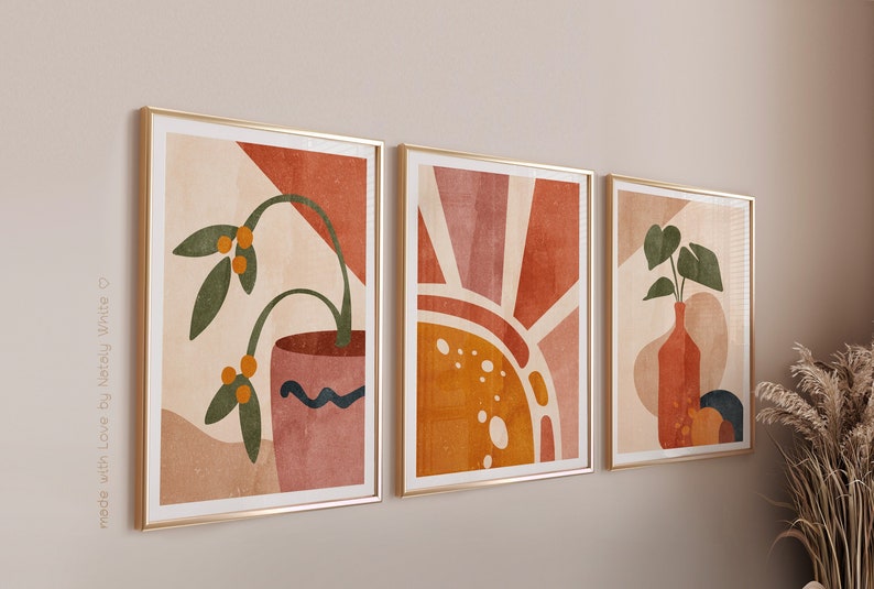 Set of 3 abstract boho watercolor prints of high quality in different ratios (custom sizes or colors on request).