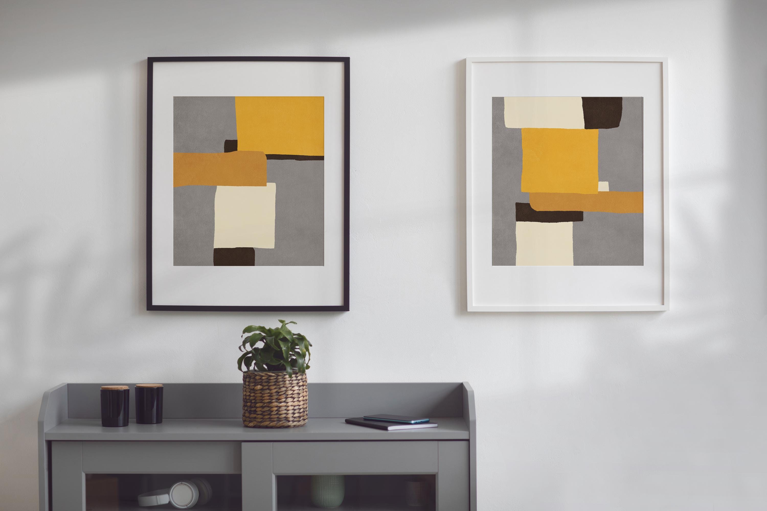 Yellow Abstract Art Set of 2, Wall Art Prints Abstract Downloadable ...