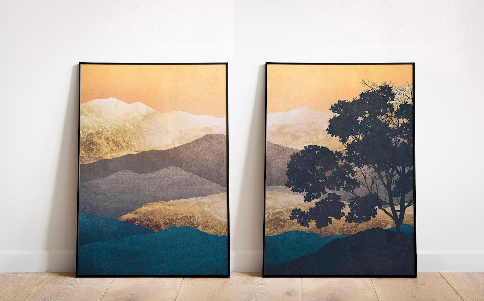 Blue Wall Art Prints Blue Gold Wall Art Prints Set Navy Blue Etsy