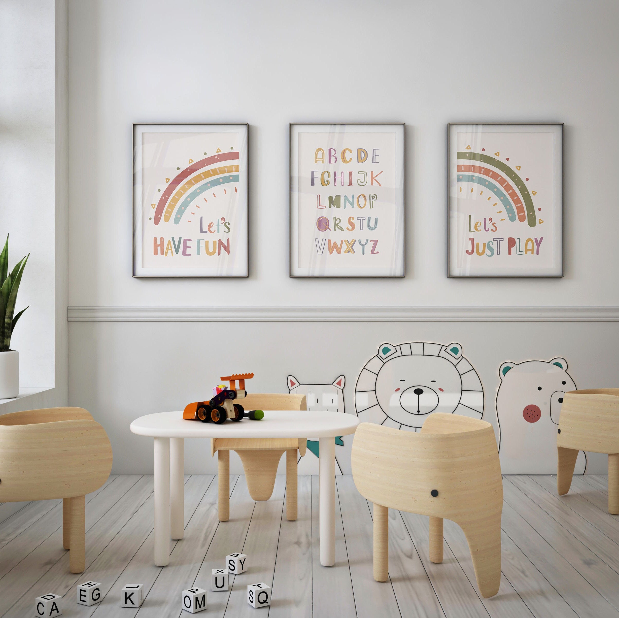 Alphabet & Boho Rainbow Nursery Prints: Playroom Wall Art (digital ...