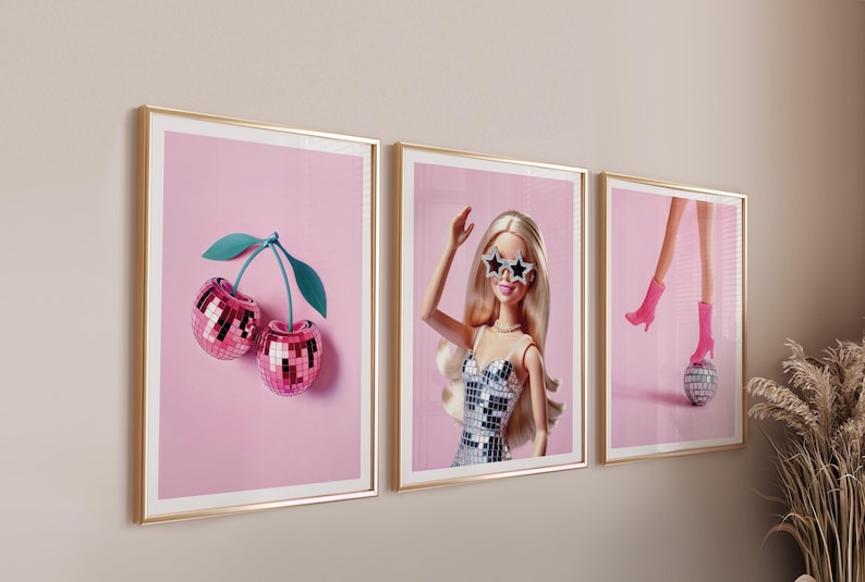 Set of 3 Soft pink wall art prints of high quality in different ratios (custom sizes or colors on request).