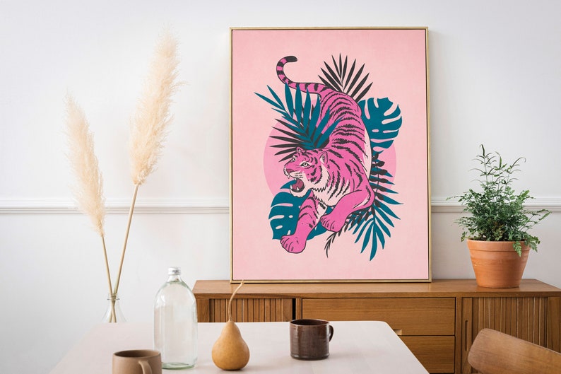 Colored tones go well with colorful modern interiors and also the print can be a vibrant accent in an interior with midtones.