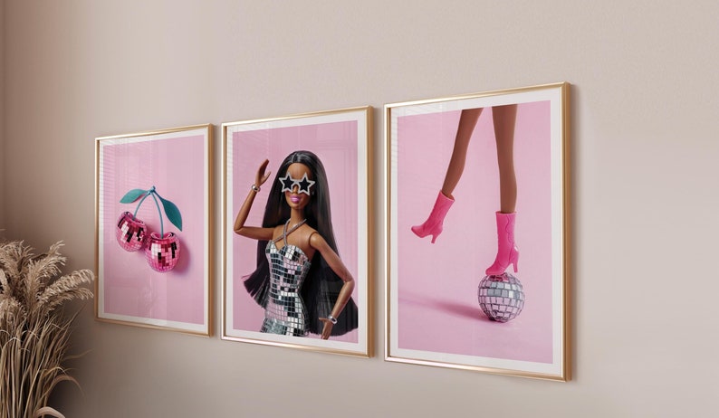 Set of 3 Soft pink college apartment wall art prints of high quality in different ratios (custom sizes or colors on request).