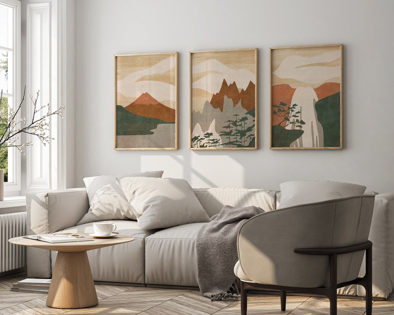 Print with abstract landscape is modern neutral printable wall decor for the bedroom, living room, bathroom, kitchen etc.
