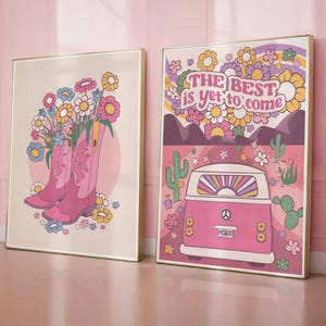 Láminas de arte de pared de color rosa, juego de 2 láminas de arte de pared retro, láminas de arte de pared de moda de color rosa, láminas rosas, decoración de habitación de adolescente retro, juego de carteles preppy