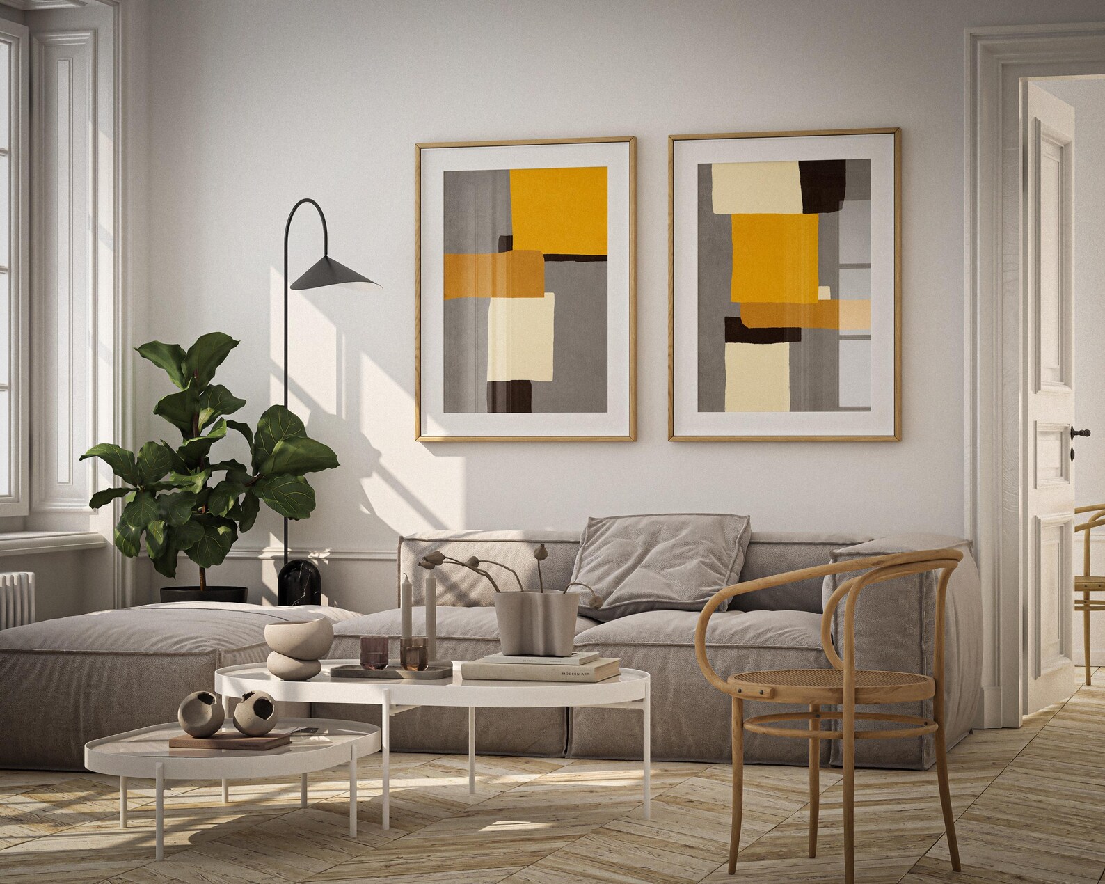 Yellow Abstract Art Set of 2, Wall Art Prints Abstract Downloadable ...