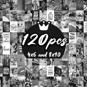 Downloadable Black And White Collage Kit Printable, Aesthetic Photo Wall Collage Prints, Digital Wall Collage Set of 120 PCS 4x6 And 8x10