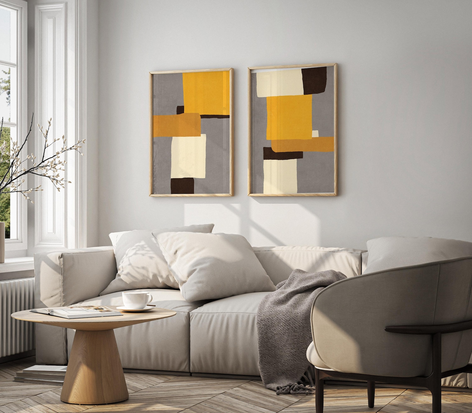 Yellow Abstract Art Set of 2, Wall Art Prints Abstract Downloadable ...