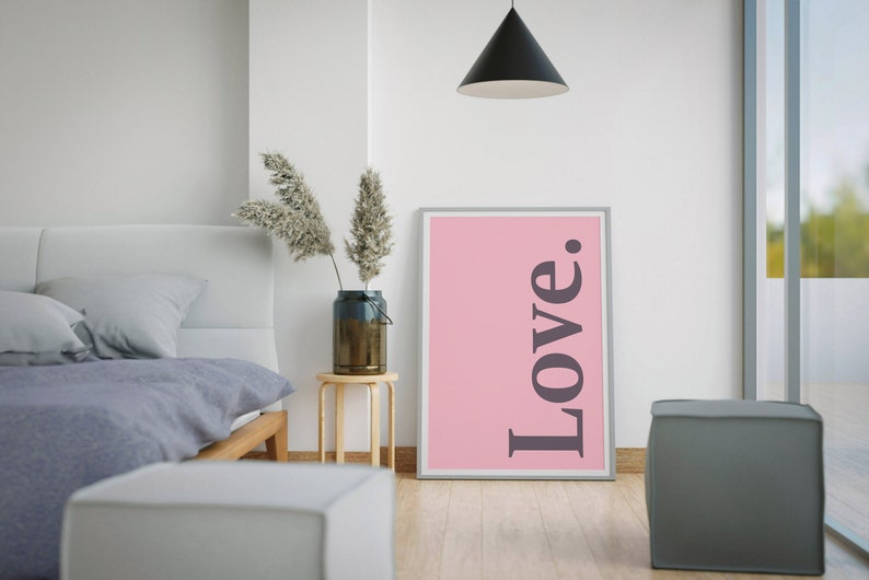 Kärleksväggkonst utskrivbar, Alla hjärtans dag-väggkonst kärleksaffisch, rosa konst kärleksväggdekor typografi väggkonst, minimalistisk kärleksskylt utskrivbar bild 7