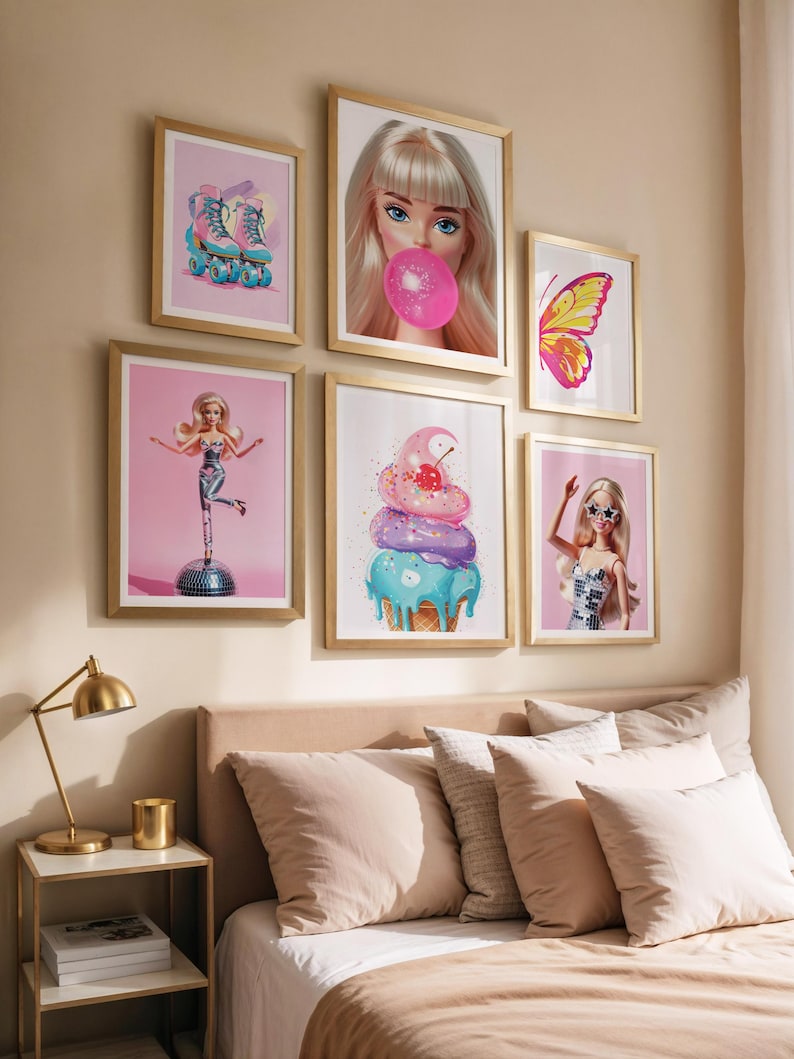 Embrace your inner fashionista with these pink art fashion dolls, perfect for adding a touch of aesthetic girly charm to your room decor.