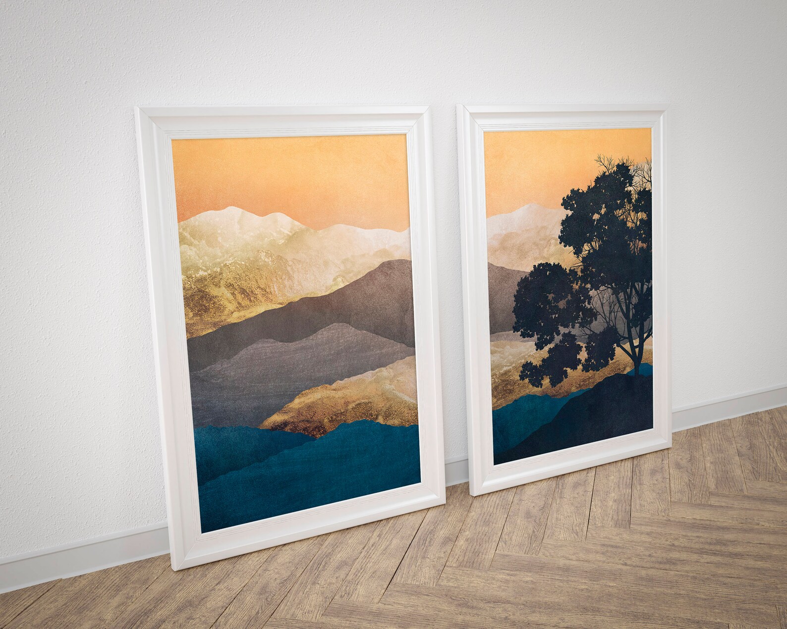 Blue Wall Art Prints Blue Gold Wall Art Prints Set Navy Blue Etsy