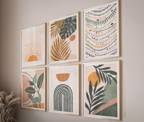 Boho Gallery Wall Set of 6 Prints Wall Art, Printable Wall Art Set, Tropical Modern Art Prints, Abstract Earth Tones Downloadable Art Prints