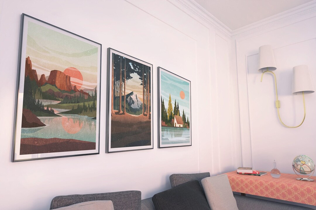 Abstract Mountain Landscape Print Set of 3 Piece Wall Art Prints ...