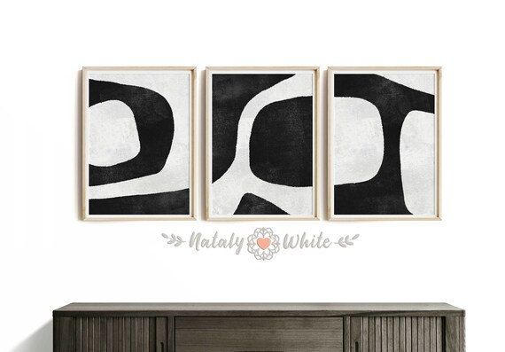 Black and White Prints Set of 3 Piece Wall Art Abstract Art - Etsy