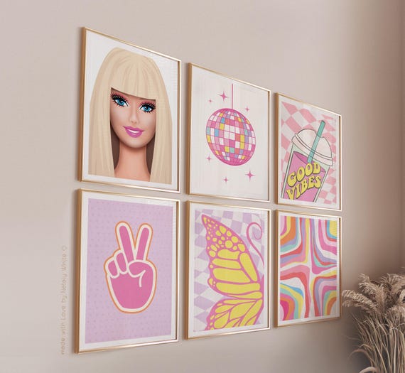 Teenage Girl Posters For Room Aesthetic Decor, Bedroom Wall Art Pink Room Decor, Poster Set Of 6 Downloadable Art, Colorful Y2k Room Decor