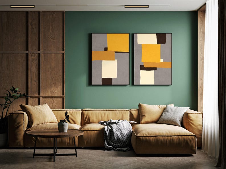 Yellow Abstract Art Set of 2, Wall Art Prints Abstract Downloadable ...