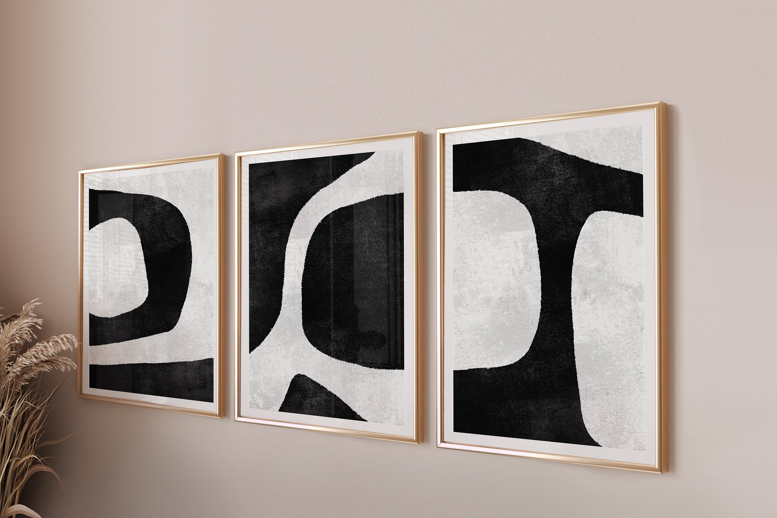 Black and White Prints Set of 3 Piece Wall Art, Abstract Art Prints ...