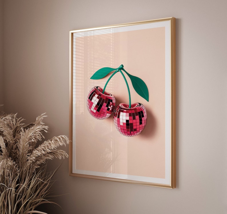 Cherry wall art disco balls print of high quality in different ratios (custom sizes or colors on request).