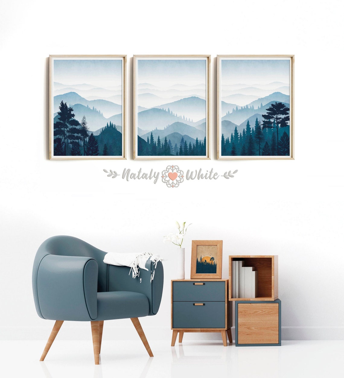 Blue Wall Art Prints Set of 3 Navy Blue Wall Art Printable Etsy